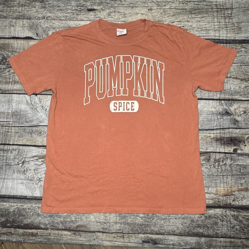 State of Mine Pumpkin Spice Graphic Tee Shirt Womens Size Large L Orange Fall